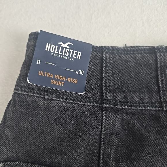 Hollister Ultra High-Rise Mini Skirt Size 11/w30 Black Denim Western Preppy - Picture 8 of 8